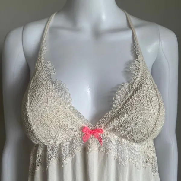 Victoria’s Secret Lace Babydoll Chemise Nightgown Pink Bow Size S - Image 2