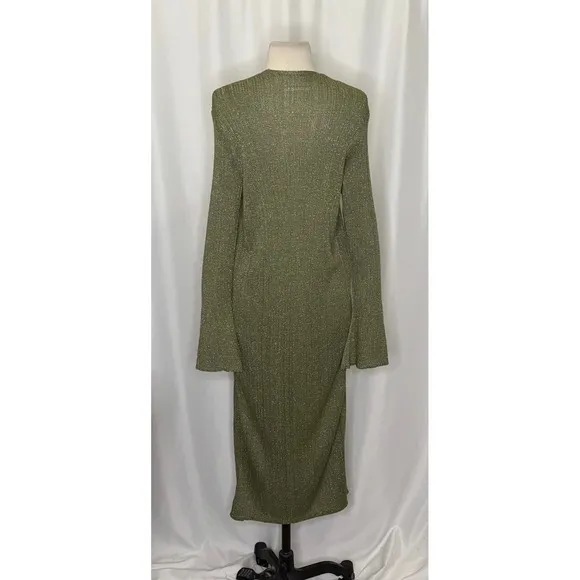 By ANTHROPOLOGIE Long Shine Cardigan Sweater Green Tie Front Knitwear Small - Image 9