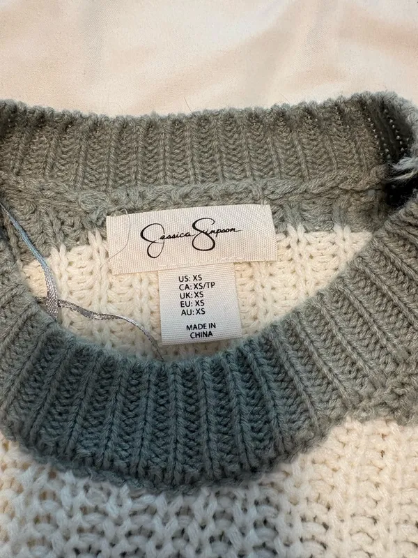 Jessica Simpson Cropped Green and White Striped Sweater - Image 2