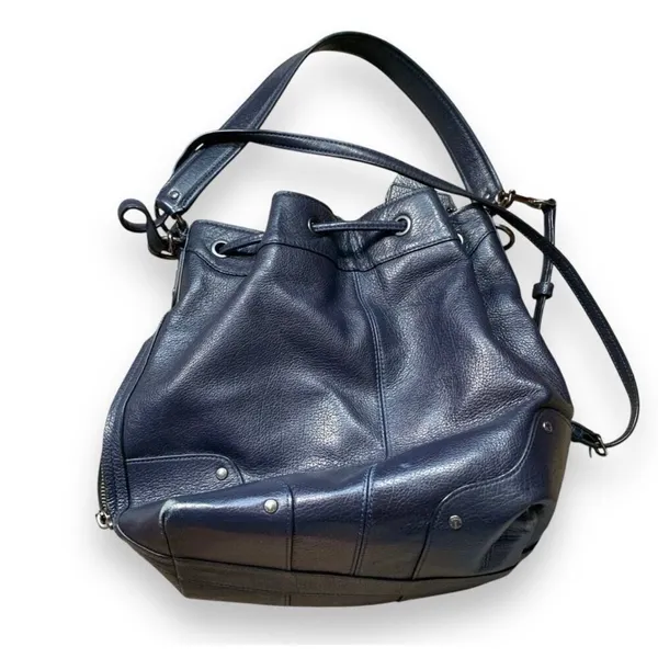 Coach Mickey Navy Blue Pebbled Leather Drawstring Bucket Bag Crossbody Classic - Image 7