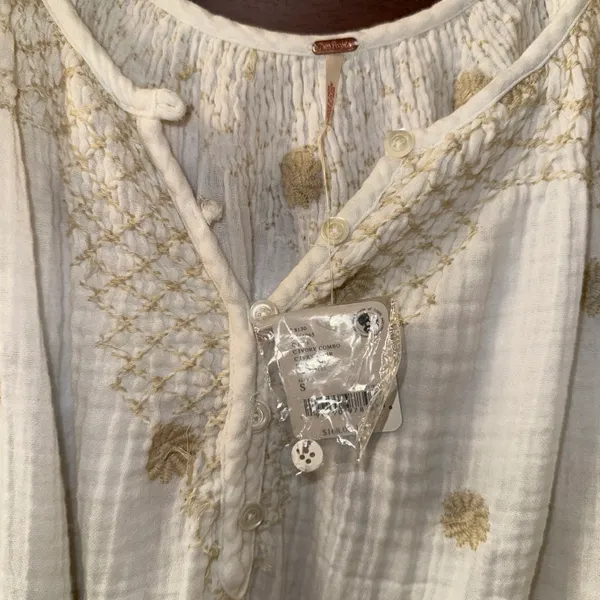 Free People NWT $168 Ivory Aldous Embroidered Button Front Raw Seaming Set S - Image 14