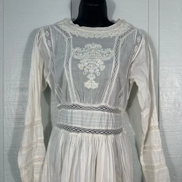 Free People White Victorian Waisted Mini Dress Ivory No Size EUC - Image 5