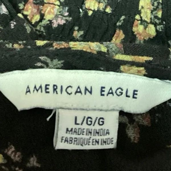 American Eagle Black Multicolor Floral Smocked Sleeveless V-neck Bodycon Dress L - Image 4