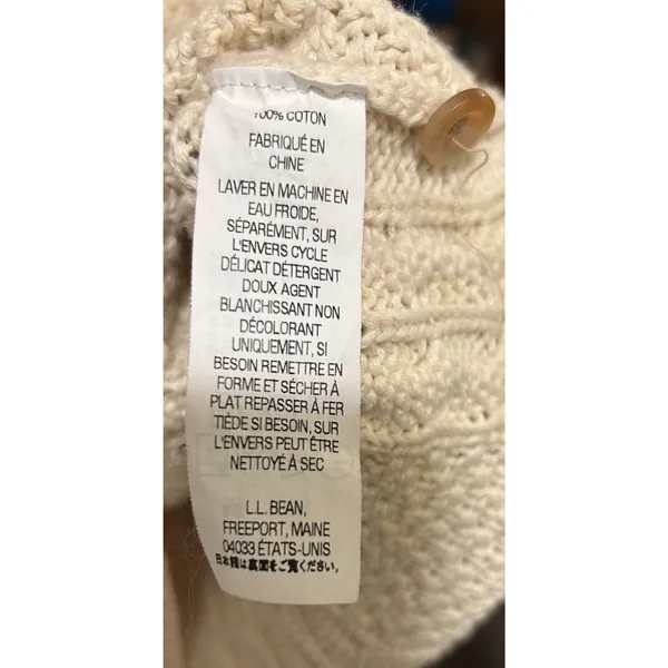 L L Bean Chunky Cable Knit Sweater Cream 3 Button Shoulder Cozycore Size Med. - Image 7