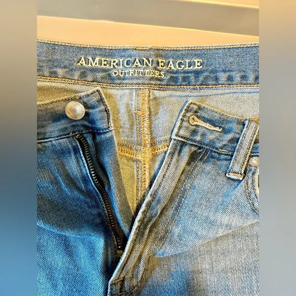 American Eagle Light Wash Distressed Denim Ripped Mom Jeans - Image 4