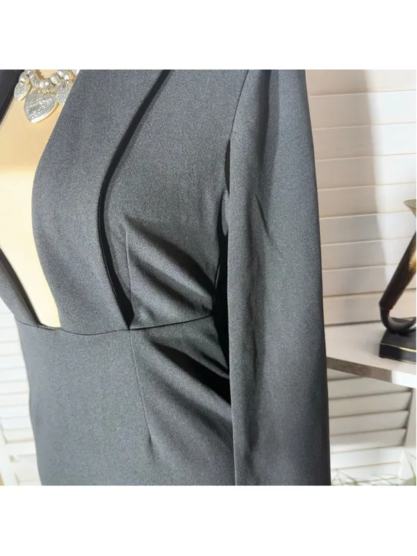 Dance & Marvel rare elegant sexy cape black mini dress deep v neck cocktail sz S - Image 10