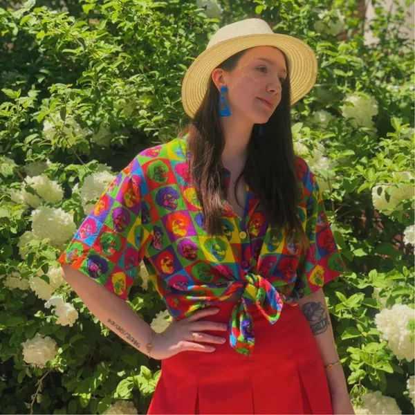 Vintage 90s Shopping Anthony Mark Hankins Pop Art Rainbow Button Down Shirt - Image 2