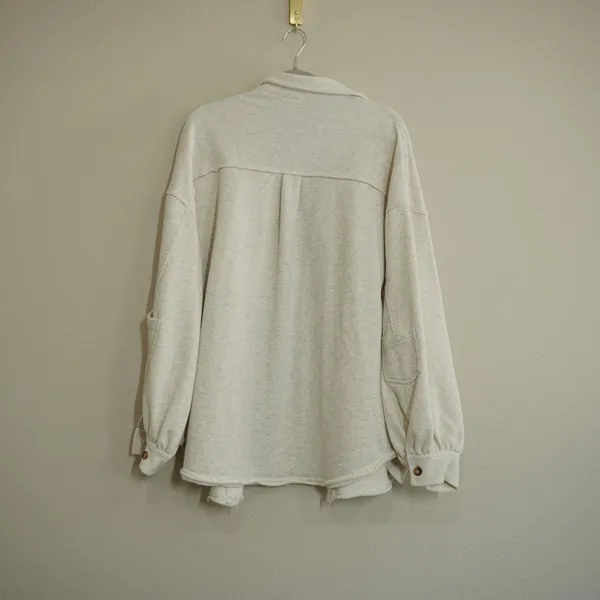 POL Size Large Cream Shacket French Terry Oversized Button Down Fall‎ Cozy Layer - Image 9