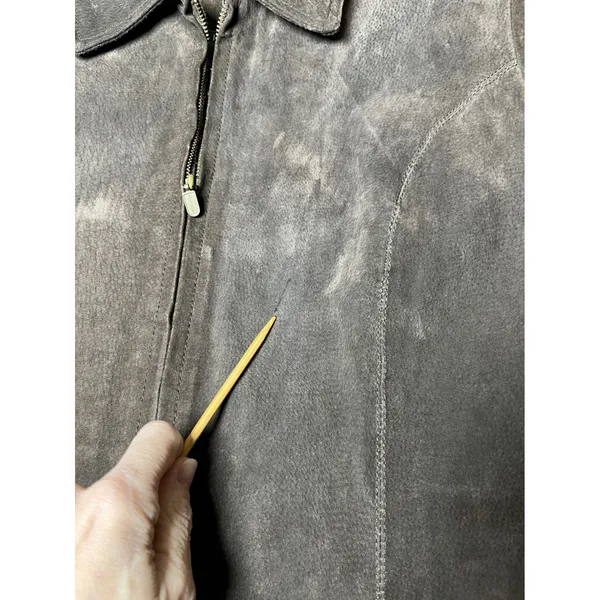 Brown Suede Leather Zip‎ Jacket Collared 90s Minimalist Relativity Women M - Image 10