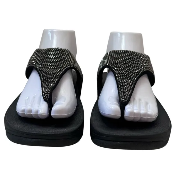 Fitflop‎ Black Silver Beaded Platform Sandal Capsule Breathable Comfort 9 - Image 4