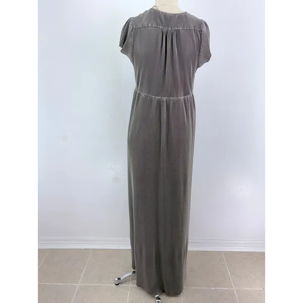 Baltic Born Maxi Dress Grey Micro Pleated V-Neck Short Sleeve XXXL - Image 3