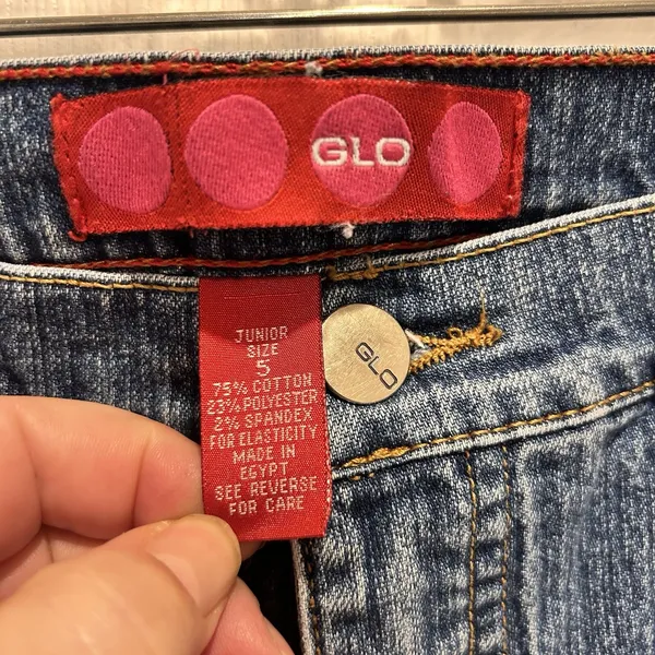 GLO Womens Junior Size 5 Medium Wash Flare Leg Denim Jeans‎ Y2K Embroidered Blue - Image 3