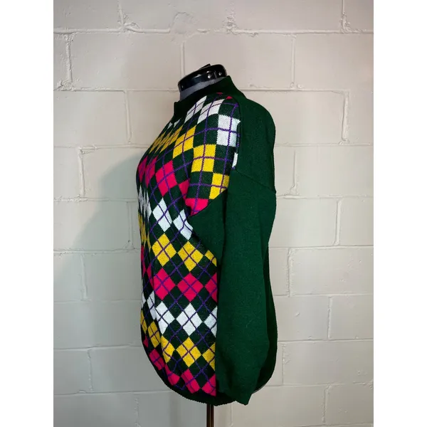 sweater Argyle green pink purple yellow white - Image 4