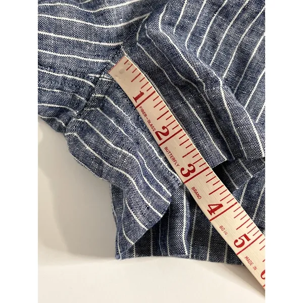 Quince Drawstring Shorts Large Blue White Striped 100% Linen Pull-On Pockets - Image 9