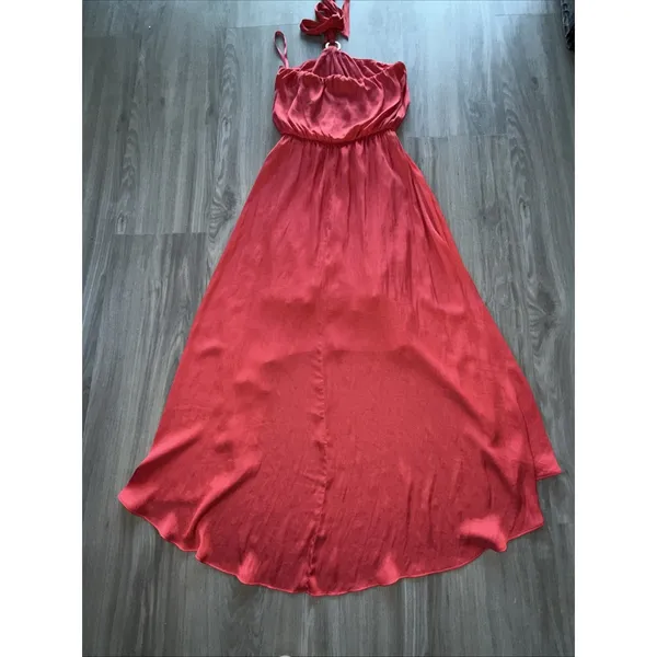 White House Black Market ‎ Paradise Red Hi-Low Blouson Halter Dress Sz: 0 - Image 3