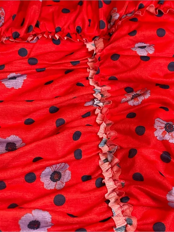 Free People Red Scottie Printed Tube Sleeveless Top Stretchy Sz L BarbieCore - Image 4