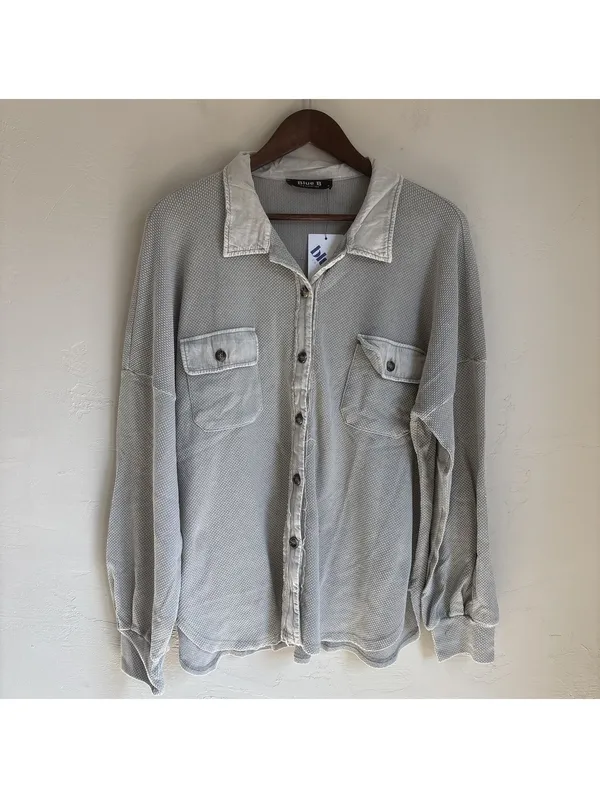 NWT Blue B Collection Medium Heather Grey Thermal Knit Button-Down Shacket Shirt - Image 4
