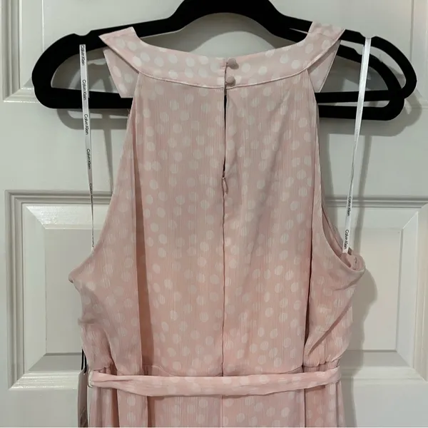 Calvin Klein Light Pink Polka Dot Chiffon Flowy Halter Dress Sz 14 NWT - Image 9