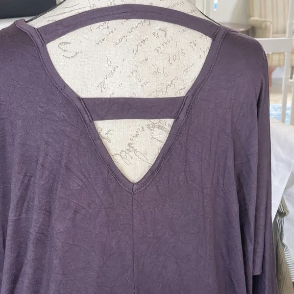 41 hawthorn blouse Top Short Sleeve Large Purple Open back Tunic Stretch Fall - Image 3