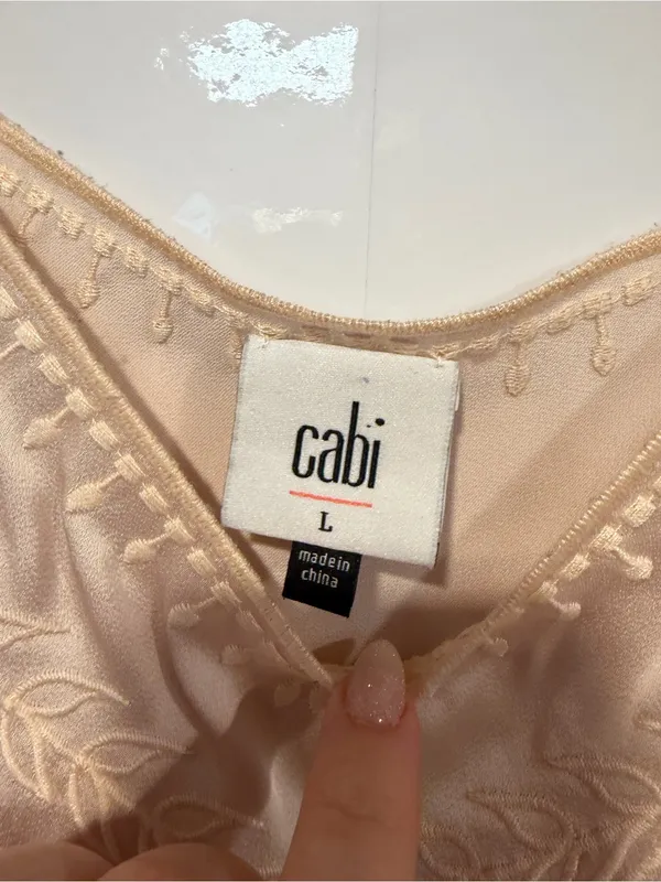 Women's Cabi Satin looking Embroidered Cream Lace-Trim Cami Top - Image 3