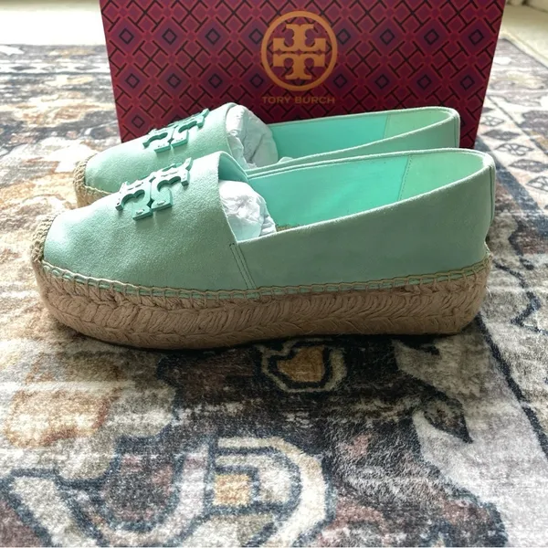 Tory Burch Everly Platform Soft‎ Aqua Royal Suede Espadrilles - Image 6