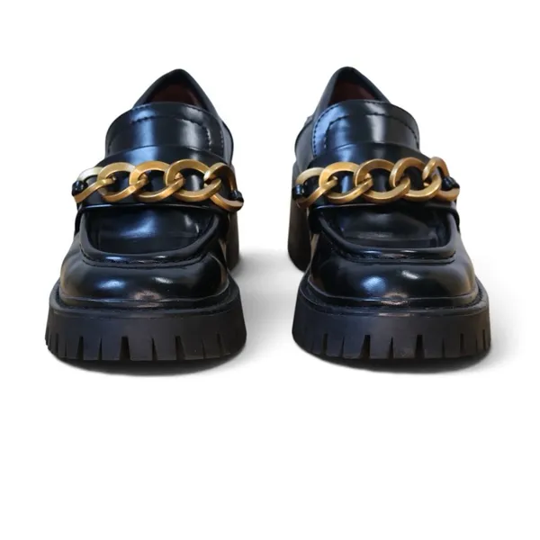 Zara Platform Penny Loafers Black Chunky Academia Vegan Leather Gold Chain 36 - Image 7
