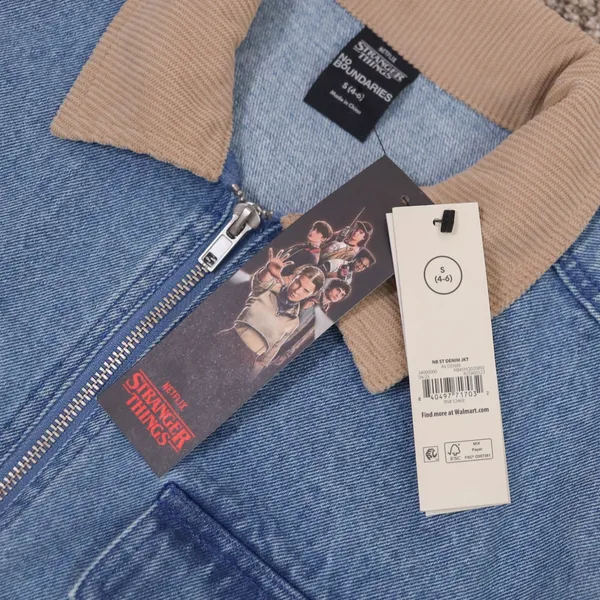 No Boundaries Stranger Things Denim Jacket Women S 4-6‎ Blue Corduroy Collar NWT - Image 6
