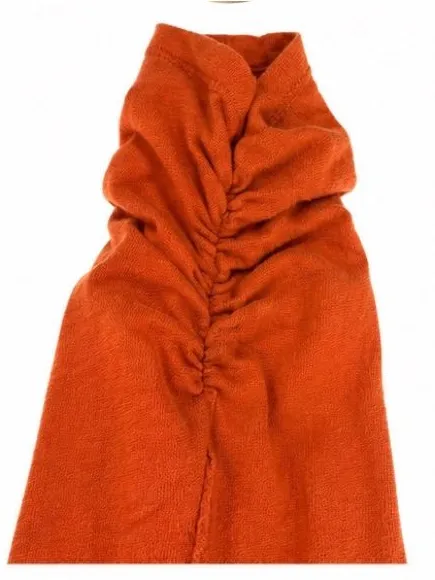 Pilcro by Anthropologie Linen Cotton Ruched Sleeve Henley Top Burnt Orange Med - Image 3