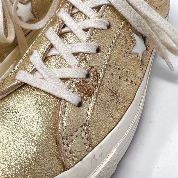 Converse One Star Metallic Gold Egret Leather Low 161589C Skate Sneaker 7 - Image 5