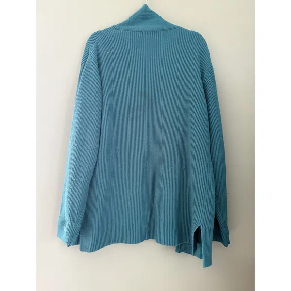 Liz Baker Vintage Teal Solid Rib-Knit Collared Button Front Pocket Cardigan XL - Image 5