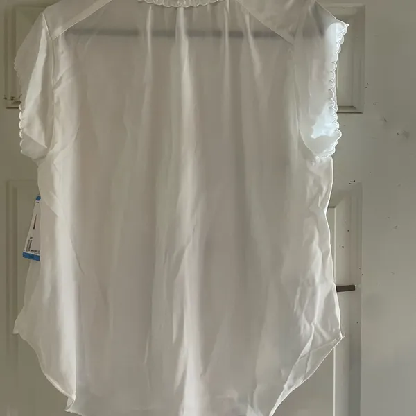 Joie White Cap Sleeve Button Down Shirt with Mandarin Collar - Image 2