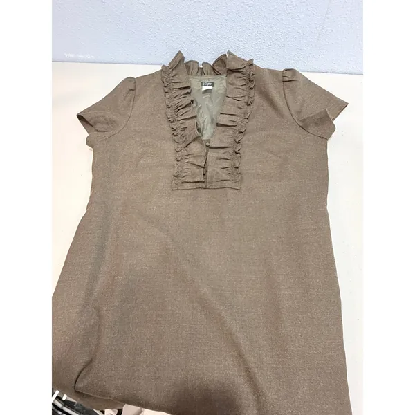 J.Crew Olive Brown Wool Ruffle V-Neck Shift Dress 14 Dark Academia Office - Image 10