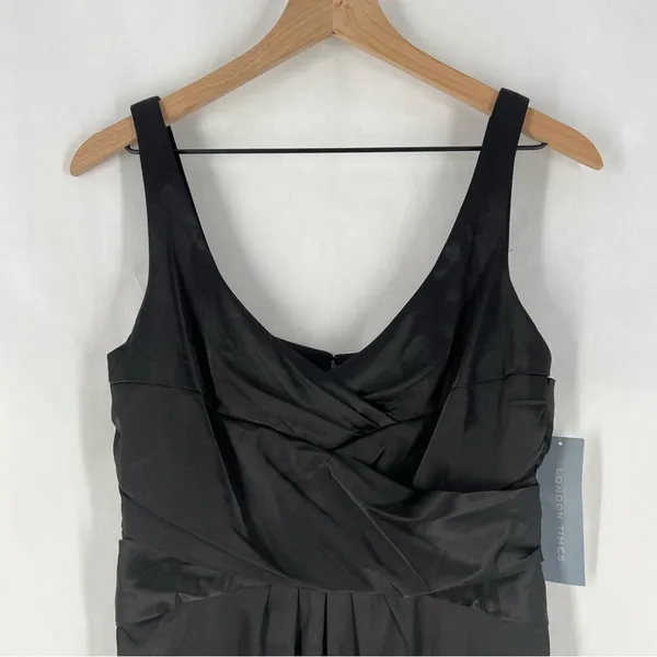 London Times Elegant Black Stretch Satin Sleeveless Sheath Dress NWT Size‎ 10 - Image 3