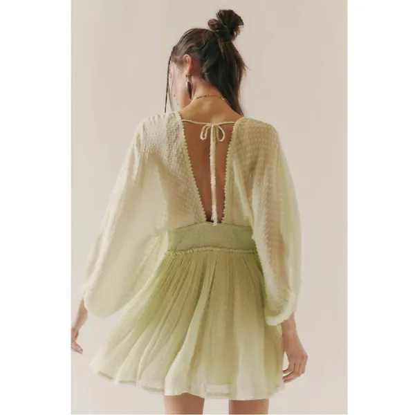 Free People Bohemian Ethereal Cottage Sweet Dreams Mini Dress Frozen Dew Medium - Image 4