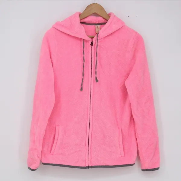 No Boundaries Hoodie Womens L Pink Full Zip Teddy Fleece Excellent - Image 2