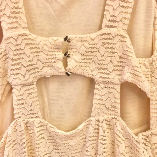 Free People Poppy Lace Pocket Mini Dress Cutout Back Cream Medium - Image 6
