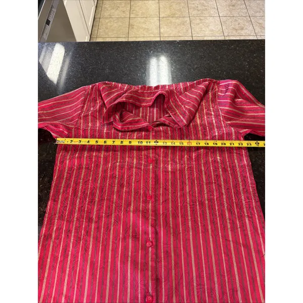 Vintage 90s Victoria Secret Nightshirt Nightgown Button Up Satin Red Gold Sz M - Image 7