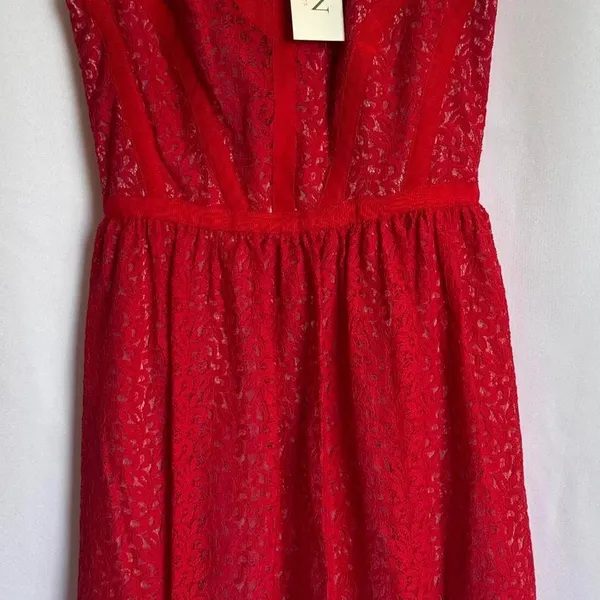 Erin Fetherstone‎ NWT Red Lace Dress with zipper back Women Size 2 - Image 7
