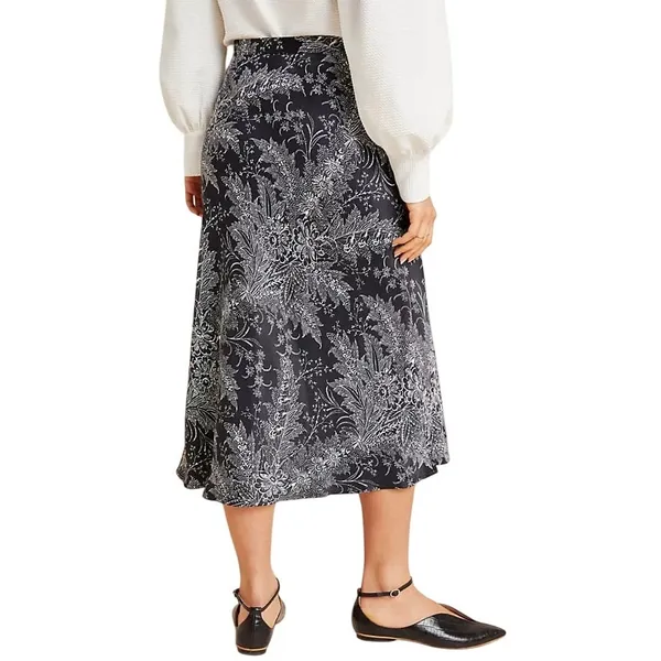 Anthropologie Bias Satin Midi Skirt 8 Black Floral Romantic Fairy Whimsygoth NEW - Image 5
