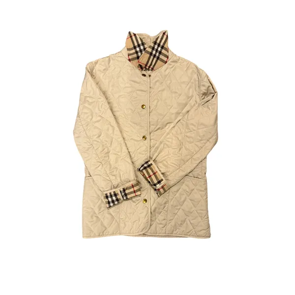 Burberry Classic Diamond Quilted Riding Jacket Tan Plaid Lining Preppy Small - Image 11