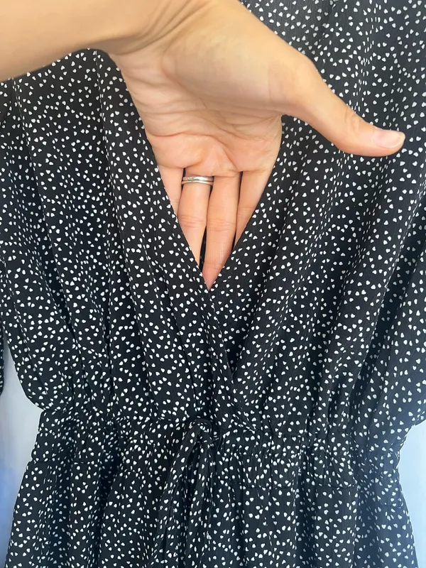 Luxxel Black and White Polka Dot Long-Sleeve Fit-and-Flare Romper - Image 3