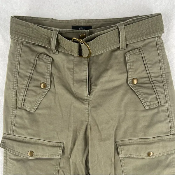 J.‎ Crew Womens High Rise Belted Military Pant Olive Green Utility Pockets 00 - Image 2