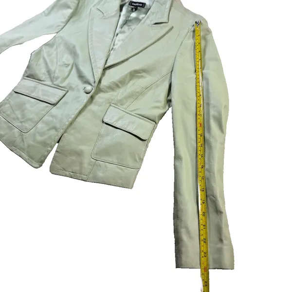 bebe Vintage Y2K Pastel Green Genuine Leather Blazer Jacket Womens L - Image 10