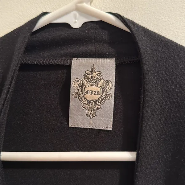 MK2K Black Draped Cardigan with Gold Zipper Trim - Image 3