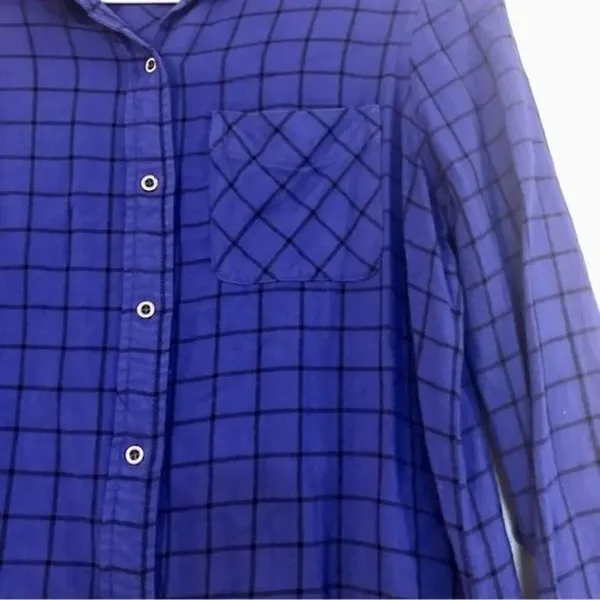 Westbound Blue and Black Plaid Long-sleeved Button-up Size PM - Image 2