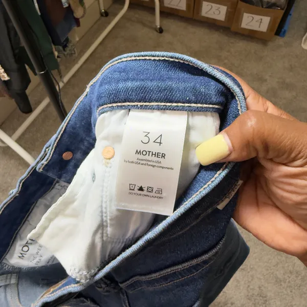 NEW Mother Anthropologie Women Jeans 34 Blue High Rise Flare Raw Take it Easy - Image 13