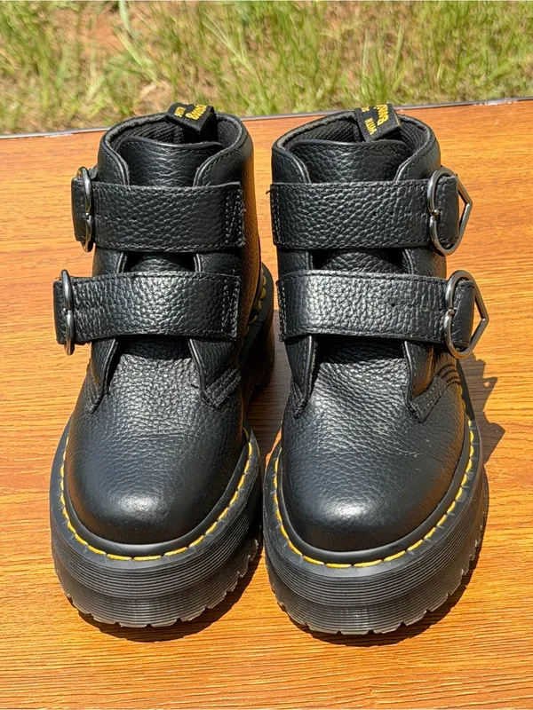 Dr. Martens Devon Heart Platform Boots Women US 7 Black Leather Double Strap - Image 4