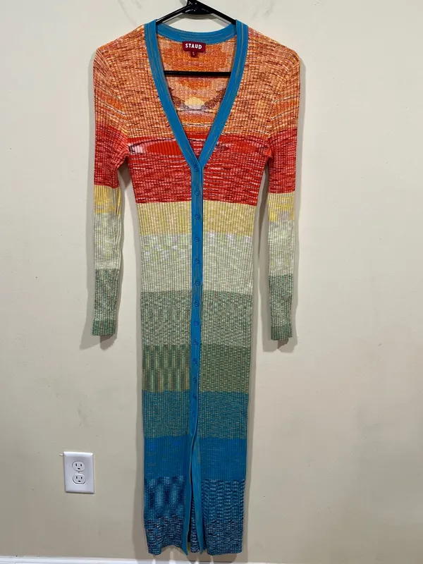 STAUD Shoko Rainbow Ribbed Knit Sweater Dress Size small multicolored - Image 4