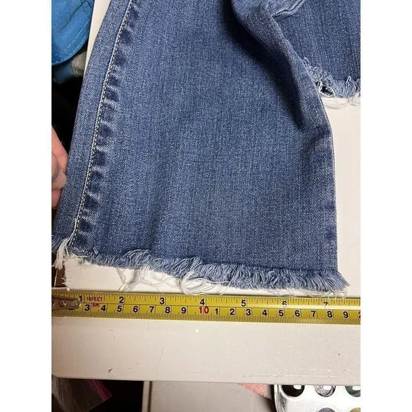 Arizona Jeans Womens Size 5 High Rise Flare Jeans Raw Hem Medium Wash Blue - Image 6