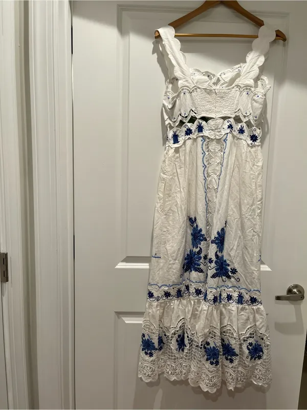 NWT Farm Rio Off-White Richelieu Sunflower Embroidered Midi Dress M - Image 5
